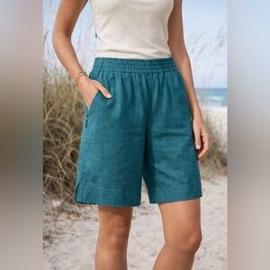 Athleta Teal Elastic-Waist Bermuda Shorts